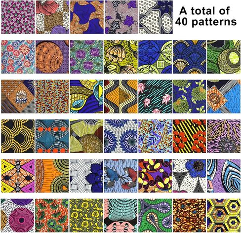 40pcs 10 x 10 Inch African Fabric Squares No Repeat Quilting Fabrics Bundles Kente Cloth Ankara Wax Print Fabric Bundles for DIY Sewing Patchwork Accessories in Saudi Arabia