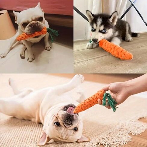 Carrot-Shaped Dog Toy Linen Durable Tear Resistant Tassel Interactive Tug of War Chew Toy for Medium Dogs Home Park Training, 1PC in Saudi Arabia