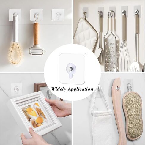 HEALLILY Picture Hangers Without Nails, 30Pcs Self Adhesive Wall Hooks, No Drill Hooks for Hanging, Waterproof Heavy Duty Frame Hangers Without Nails for Kitchen Bathroom Home Office(Transparent) in Saudi Arabia