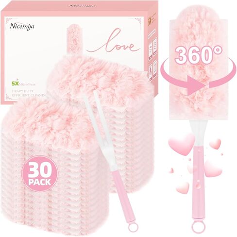 30 تعبئة تعبئة Duster Pink Count متوافقة مع مقبض Swiffer ، و 360 درجة تعبئة أنابيب متعددة السطح مع مقبض واحد ، وألياف الدقيقة 5x يمكن التخلص منها للمنزل ، وتنظيف المكاتب وهدية in Saudi Arabia