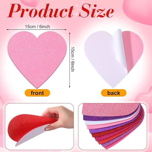 Tatuo 120 Pcs 6 Inch Foam Heart Stickers Bulk Self Adhesive EVA Foam Hearts Matte and Glitter Stickers for DIY Crafts, Valentine s Day Wedding Party Scrapbook Decoration(Glitter,Elegant Color) in Saudi Arabia