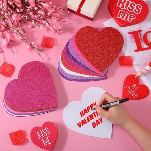 Tatuo 120 Pcs 6 Inch Foam Heart Stickers Bulk Self Adhesive EVA Foam Hearts Matte and Glitter Stickers for DIY Crafts, Valentine s Day Wedding Party Scrapbook Decoration(Glitter,Elegant Color) in Saudi Arabia