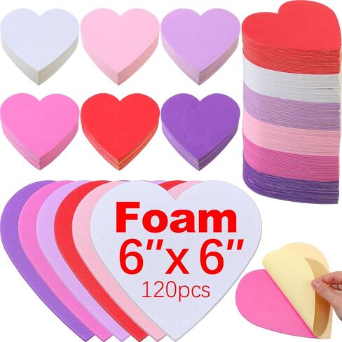 Tatuo 120 Pcs 6 Inch Foam Heart Stickers Bulk Self Adhesive EVA Foam Hearts Matte and Glitter Stickers for DIY Crafts, Valentine s Day Wedding Party Scrapbook Decoration(Glitter,Elegant Color) in Saudi Arabia