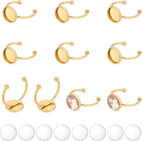 UNICRAFTALE 20 Sets 2 Colors Blank Finger Rings Cabochon Dome Ring Stainless Steel Flat Pad Ring Components Cabochon Tray 12mm Open Cuff Bezel Trays Flat Base Rings Tray for DIY Jewelry Making in Saudi Arabia