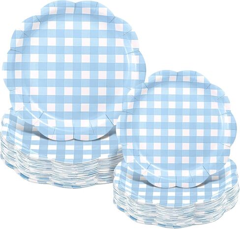 Maxdot Red Paper Plates 100 Pack Gingham Party Decoration 9" & 7" Checked Plaid Disposable Dessert Plates Tableware for Baby Shower Wedding Birthday Party Supplies in Saudi Arabia