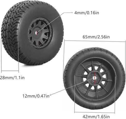 4 pcs 65mm Tires Wheels for ARRMA 1/14 Mojave Grom 1/18 Typhon GROM RC car Upgrade Part,12mm Hex Wheels and Tires(Black in Saudi Arabia