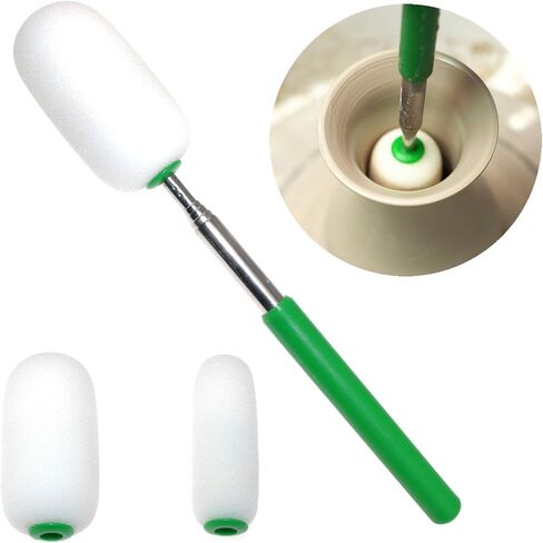 Pottery Telescopic Sponge Wand with Green Handle (1pc Telescopic Wand + 3 Sizes Removable Sponge Head) in Saudi Arabia