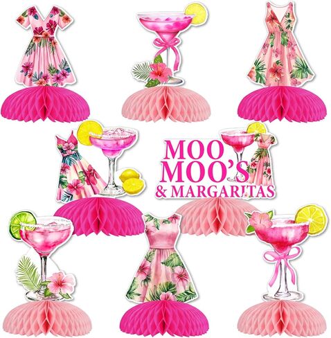 Funmemoir Margaritas Birthday Party Decorations - 8PCS Moo Moos and Margaritas Honeycomb Centerpieces, Cocktail Theme Party Table Decorations for Women Birthday Bridal Shower in Saudi Arabia