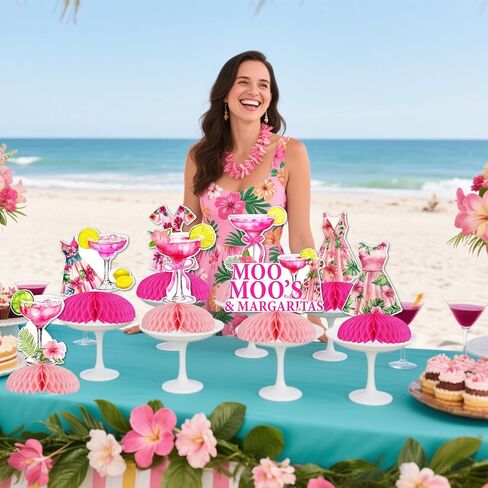 Funmemoir Margaritas Birthday Party Decorations - 8PCS Moo Moos and Margaritas Honeycomb Centerpieces, Cocktail Theme Party Table Decorations for Women Birthday Bridal Shower in Saudi Arabia