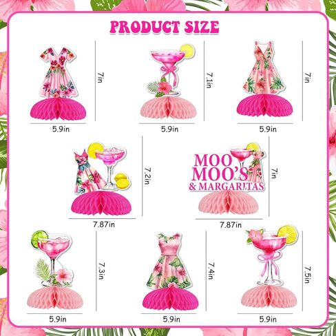 Funmemoir Margaritas Birthday Party Decorations - 8PCS Moo Moos and Margaritas Honeycomb Centerpieces, Cocktail Theme Party Table Decorations for Women Birthday Bridal Shower in Saudi Arabia