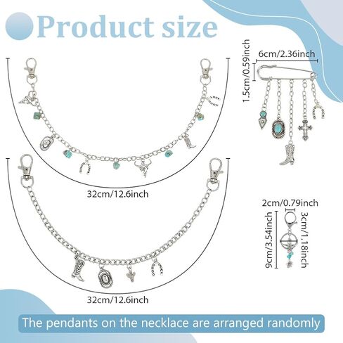 PLIGREAT 4 Styles Turquoise Purse Charm Chains, 12.5 Inch Trouser Chains Replacement Extension Chain for Women Western Cowboy Boots Keychain Bullhead Bag Charms for Handbag Wallet Crossbody in Saudi Arabia