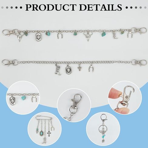 PLIGREAT 4 Styles Turquoise Purse Charm Chains, 12.5 Inch Trouser Chains Replacement Extension Chain for Women Western Cowboy Boots Keychain Bullhead Bag Charms for Handbag Wallet Crossbody in Saudi Arabia