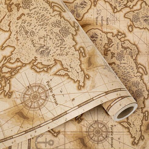 AnyDesign Vintage World Map Wrapping Paper - Mini Roll - 17 In x 32.8 Ft Brown Explore Treasure Map Gift Wrap Paper for DIY Crafts Birthday Holiday Party Supplies in Saudi Arabia