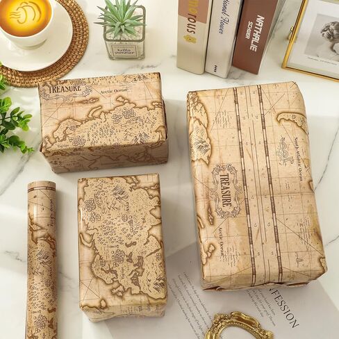 AnyDesign Vintage World Map Wrapping Paper - Mini Roll - 17 In x 32.8 Ft Brown Explore Treasure Map Gift Wrap Paper for DIY Crafts Birthday Holiday Party Supplies in Saudi Arabia