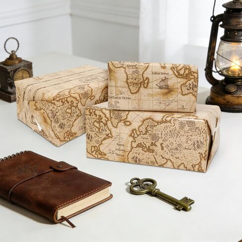 AnyDesign Vintage World Map Wrapping Paper - Mini Roll - 17 In x 32.8 Ft Brown Explore Treasure Map Gift Wrap Paper for DIY Crafts Birthday Holiday Party Supplies in Saudi Arabia