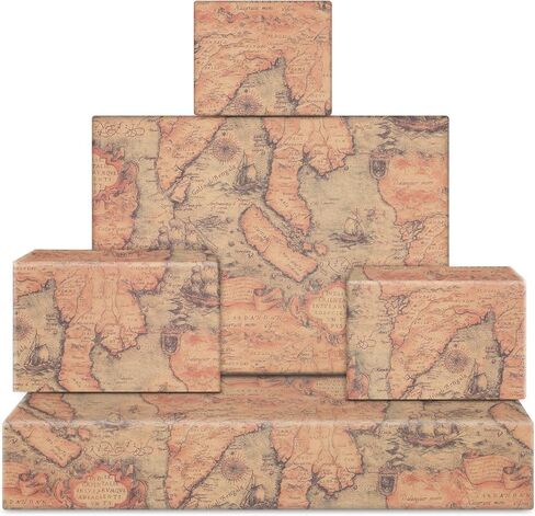 Vintage Retro Map Wrapping Paper, Antique Mysterious Ocean Sea Far East World Old Map Sailing Boat Nautical Kraft Wrap 6 Sheets Folded Flat 20x29 inches per Sheet for Traveller Libraries Birthday in Saudi Arabia