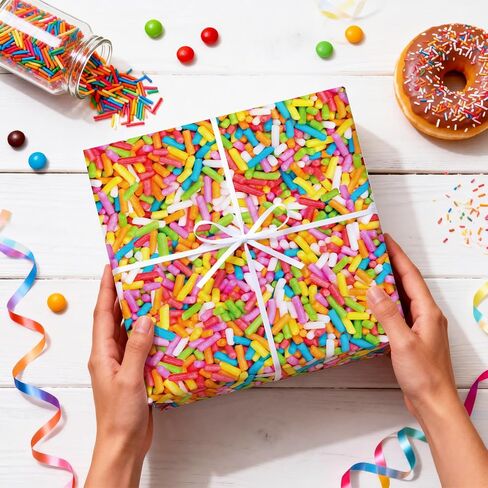 WRAPAHOLIC Sprinkles Funny Wrapping Paper Roll - Mini Roll - 17 Inch x 16.5 Feet - Colorful Ice Cream Sprinkles Wrapping Paper for Kids Boys Girls Birthday, Baby Shower, Mothers Day, Fathers Day in Saudi Arabia