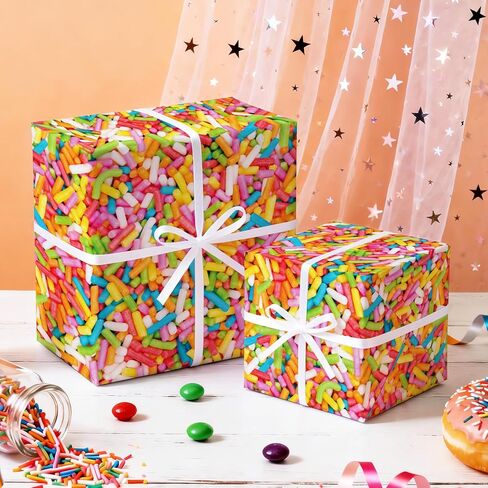 WRAPAHOLIC Sprinkles Funny Wrapping Paper Roll - Mini Roll - 17 Inch x 16.5 Feet - Colorful Ice Cream Sprinkles Wrapping Paper for Kids Boys Girls Birthday, Baby Shower, Mothers Day, Fathers Day in Saudi Arabia