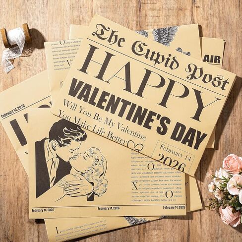 RUSPEPA 10 Sheets Kraft Newspaper Valentine's Day Flower Wrapping Paper, Vintage Romantic Black Cupid Post Design, Kraft Floral Bouquet Gift Wrap for Florist Supply, Wedding, Anniversary, DIY in Saudi Arabia