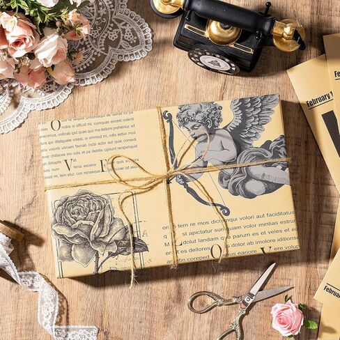 RUSPEPA 10 Sheets Kraft Newspaper Valentine's Day Flower Wrapping Paper, Vintage Romantic Black Cupid Post Design, Kraft Floral Bouquet Gift Wrap for Florist Supply, Wedding, Anniversary, DIY in Saudi Arabia