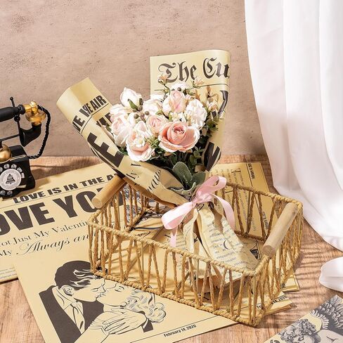 RUSPEPA 10 Sheets Kraft Newspaper Valentine's Day Flower Wrapping Paper, Vintage Romantic Black Cupid Post Design, Kraft Floral Bouquet Gift Wrap for Florist Supply, Wedding, Anniversary, DIY in Saudi Arabia