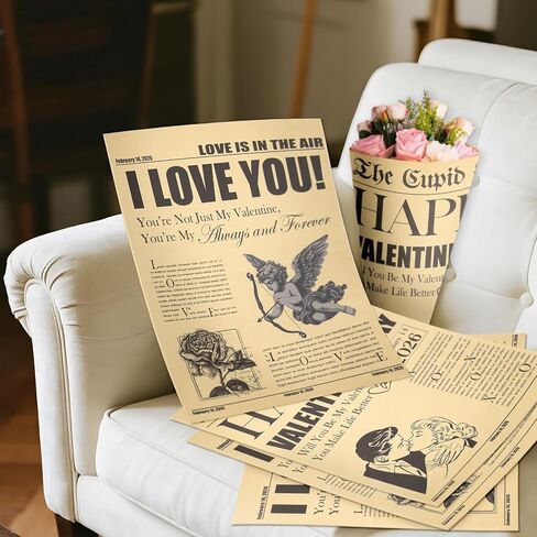 RUSPEPA 10 Sheets Kraft Newspaper Valentine's Day Flower Wrapping Paper, Vintage Romantic Black Cupid Post Design, Kraft Floral Bouquet Gift Wrap for Florist Supply, Wedding, Anniversary, DIY in Saudi Arabia