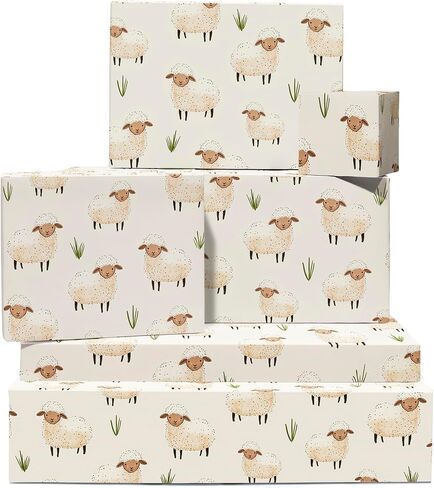CENTRAL 23 Farm Animal Wrapping Paper - Sheep - 6 Sheets Of Gift Wrap For Kids Baby Boy Girl - Wrapping Paper For Birthday Baby Shower Baptism - Comes With Stickers in Saudi Arabia