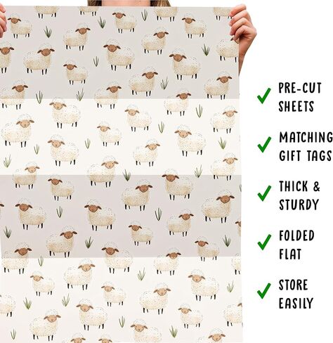 CENTRAL 23 Farm Animal Wrapping Paper - Sheep - 6 Sheets Of Gift Wrap For Kids Baby Boy Girl - Wrapping Paper For Birthday Baby Shower Baptism - Comes With Stickers in Saudi Arabia