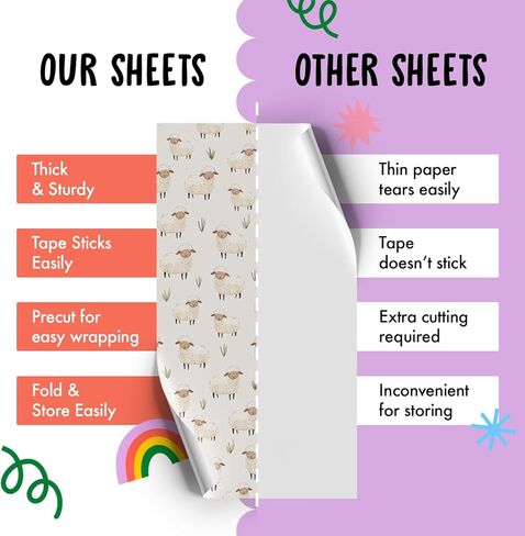 CENTRAL 23 Farm Animal Wrapping Paper - Sheep - 6 Sheets Of Gift Wrap For Kids Baby Boy Girl - Wrapping Paper For Birthday Baby Shower Baptism - Comes With Stickers in Saudi Arabia