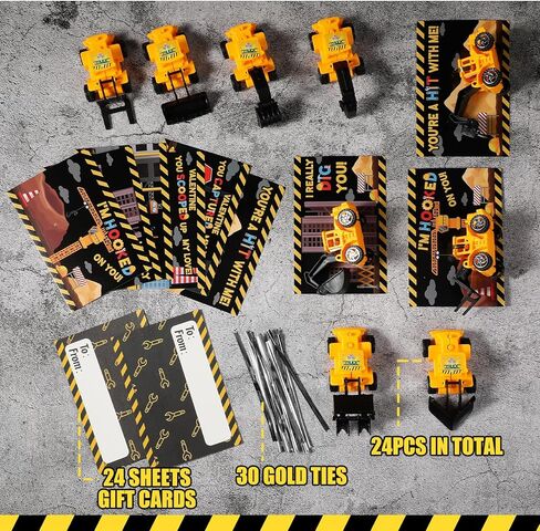 Tatuo 24 Set Valentines Day Cards with Construction Truck Toys Valentine's Greeting Cards Vehicles Truck Toys Valentines Classroom Exchange Gift School Prize Toys for Kids Valentine Party Favors in Saudi Arabia