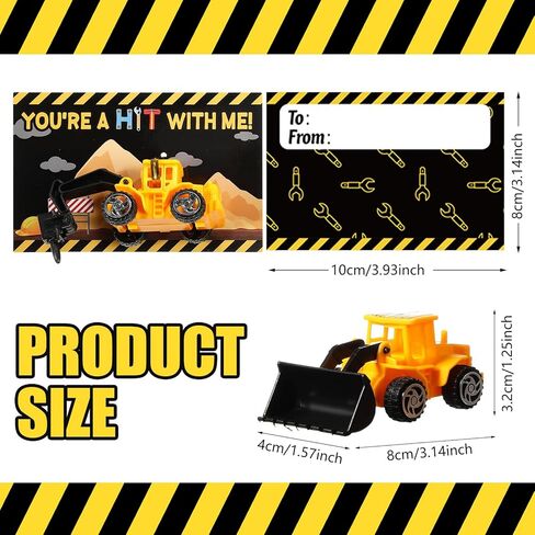 Tatuo 24 Set Valentines Day Cards with Construction Truck Toys Valentine's Greeting Cards Vehicles Truck Toys Valentines Classroom Exchange Gift School Prize Toys for Kids Valentine Party Favors in Saudi Arabia