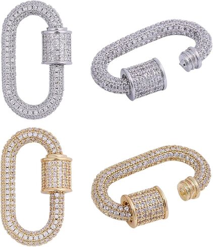 2PCS Necklace Clasp Rhinestone Oval Screw Carabiner Lock Charms Clasps Shortener Bracelet Keychain Necklace Sweater Pendant for Decoration Jewelry Crafts Making in Saudi Arabia