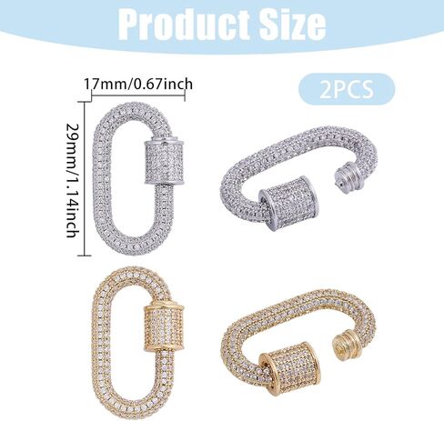 2PCS Necklace Clasp Rhinestone Oval Screw Carabiner Lock Charms Clasps Shortener Bracelet Keychain Necklace Sweater Pendant for Decoration Jewelry Crafts Making in Saudi Arabia