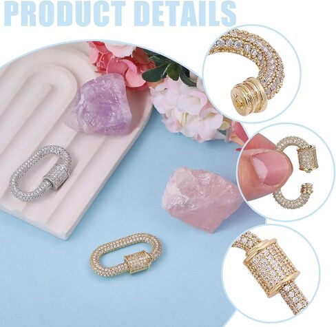2PCS Necklace Clasp Rhinestone Oval Screw Carabiner Lock Charms Clasps Shortener Bracelet Keychain Necklace Sweater Pendant for Decoration Jewelry Crafts Making in Saudi Arabia