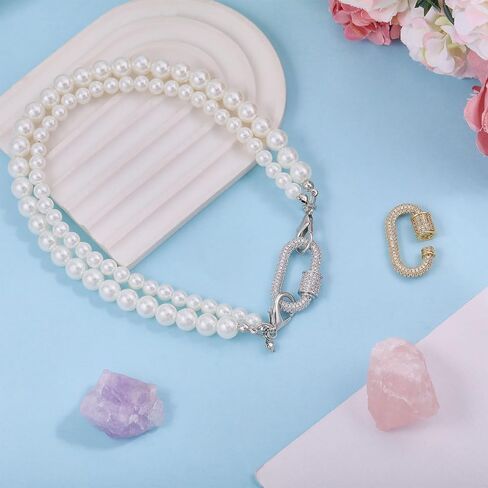 2PCS Necklace Clasp Rhinestone Oval Screw Carabiner Lock Charms Clasps Shortener Bracelet Keychain Necklace Sweater Pendant for Decoration Jewelry Crafts Making in Saudi Arabia
