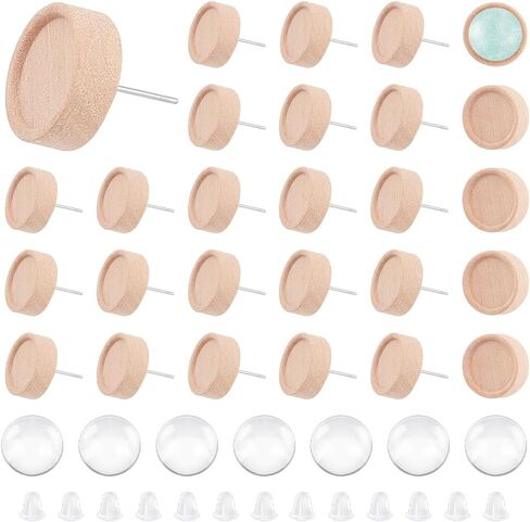 UNICRAFTALE 30 Sets Earring Studs Maple Wood Stud Earrings Cabochon DIY Blank Dome Stud Earring Making Kit Burlywood Stud Earring Making Accessories with Cabochons for DIY Earring Jewelry Making in Saudi Arabia