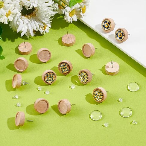 UNICRAFTALE 30 Sets Earring Studs Maple Wood Stud Earrings Cabochon DIY Blank Dome Stud Earring Making Kit Burlywood Stud Earring Making Accessories with Cabochons for DIY Earring Jewelry Making in Saudi Arabia