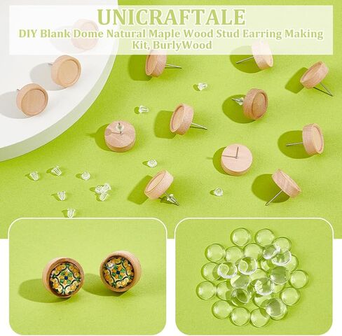 UNICRAFTALE 30 Sets Earring Studs Maple Wood Stud Earrings Cabochon DIY Blank Dome Stud Earring Making Kit Burlywood Stud Earring Making Accessories with Cabochons for DIY Earring Jewelry Making in Saudi Arabia