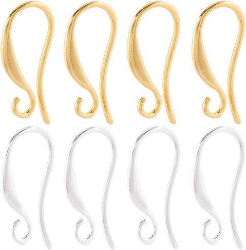 SUNNYCLUE 1 Box 40pcs Real 24K Gold Plated and 925 Sterling Silver Plated Earring s Hooks French Earring Hooks Metal Brass s Shape Fish Ear Wire Findings Component for Jewelry Making DIY Accessories in Saudi Arabia