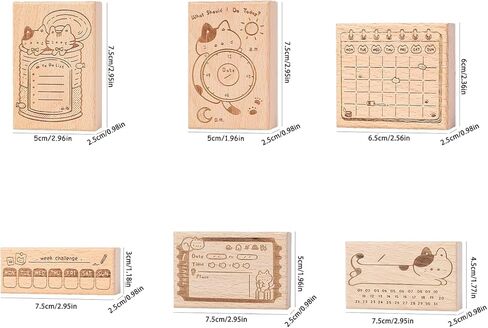 Cute Cat Planner Wooden Stamps Set, 6 Pieces, Calendar Habit Tracker to-Do List Weekly Challenge Designs, Journaling Scrapbook Diary Decor in Saudi Arabia