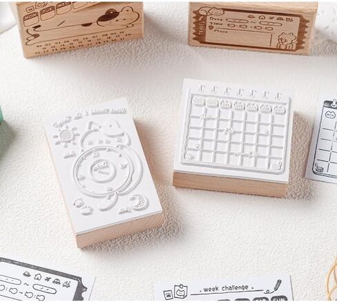 Cute Cat Planner Wooden Stamps Set, 6 Pieces, Calendar Habit Tracker to-Do List Weekly Challenge Designs, Journaling Scrapbook Diary Decor in Saudi Arabia