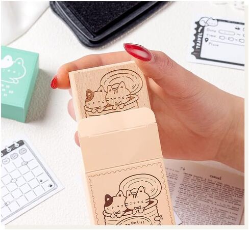 Cute Cat Planner Wooden Stamps Set, 6 Pieces, Calendar Habit Tracker to-Do List Weekly Challenge Designs, Journaling Scrapbook Diary Decor in Saudi Arabia