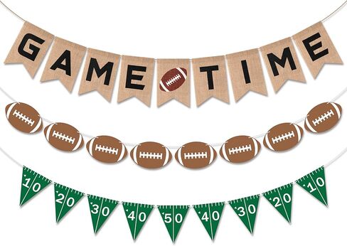Football Burlap & Felt Banners - NO DIY 3pcs Football Banner Game Time Yard Line Hanging Decoration Sports Rustic Bunting Flag Photo Prop for Baby Shower Game Day Birthday Party Supplies in Saudi Arabia