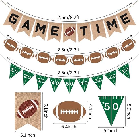 Football Burlap & Felt Banners - NO DIY 3pcs Football Banner Game Time Yard Line Hanging Decoration Sports Rustic Bunting Flag Photo Prop for Baby Shower Game Day Birthday Party Supplies in Saudi Arabia