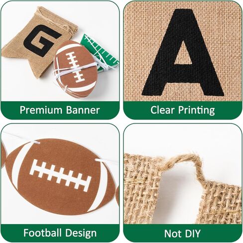 Football Burlap & Felt Banners - NO DIY 3pcs Football Banner Game Time Yard Line Hanging Decoration Sports Rustic Bunting Flag Photo Prop for Baby Shower Game Day Birthday Party Supplies in Saudi Arabia