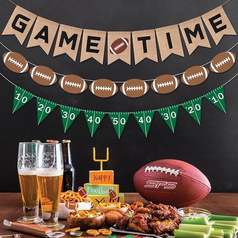 Football Burlap & Felt Banners - NO DIY 3pcs Football Banner Game Time Yard Line Hanging Decoration Sports Rustic Bunting Flag Photo Prop for Baby Shower Game Day Birthday Party Supplies in Saudi Arabia