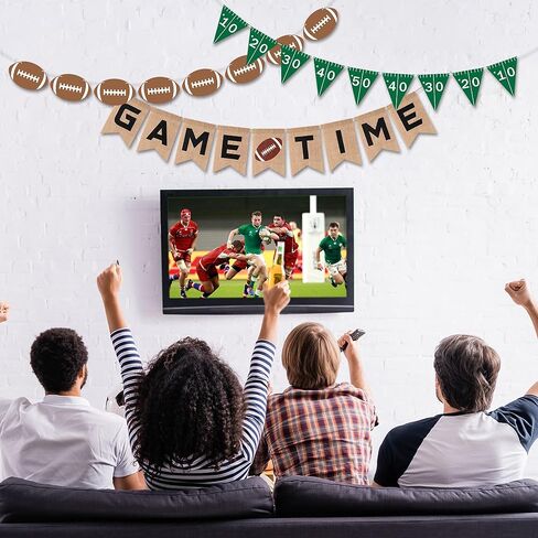 Football Burlap & Felt Banners - NO DIY 3pcs Football Banner Game Time Yard Line Hanging Decoration Sports Rustic Bunting Flag Photo Prop for Baby Shower Game Day Birthday Party Supplies in Saudi Arabia