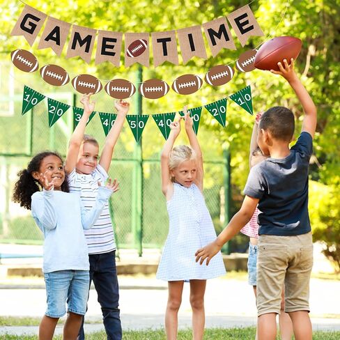 Football Burlap & Felt Banners - NO DIY 3pcs Football Banner Game Time Yard Line Hanging Decoration Sports Rustic Bunting Flag Photo Prop for Baby Shower Game Day Birthday Party Supplies in Saudi Arabia