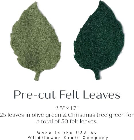 Precut Felt Leaf Embellishments – 50 Green Felt Leaves for Scrapbooking, Cardmaking, DIY Crafts, Home Décor, Wreaths, and Seasonal Decorations – Made in USA in Saudi Arabia