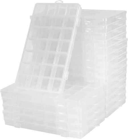 20PCS 28 Grids Clear Plastic Organizer Box with Fixed Dividers for Beads, Fishing Tackles & Small Parts Storage (7.9x6.2x1.2in) in Kuwait